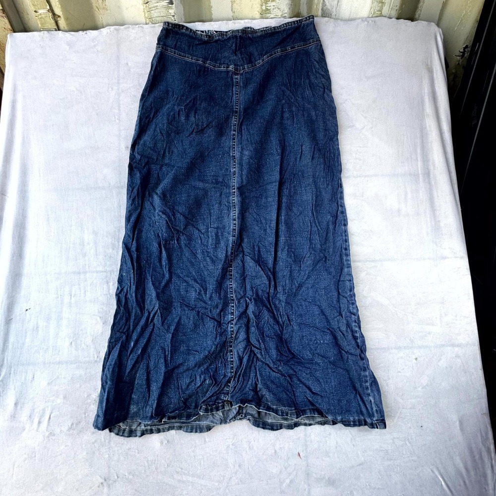 Women's A Line Maxi Skirt 30 Blue Denim Pleated Back Zip Outdoor Office Wear